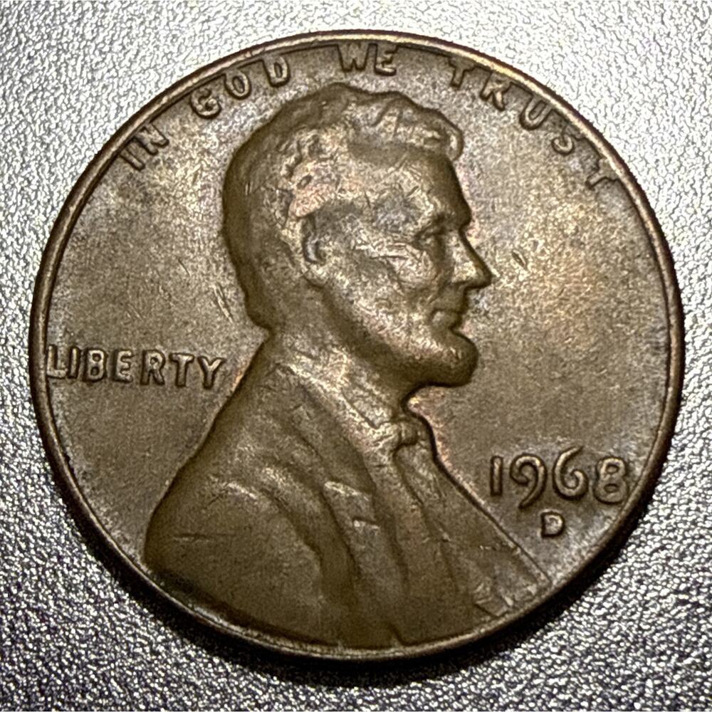 1968 D Lincoln Cent Filled Mint Mark Die Deterioration BN